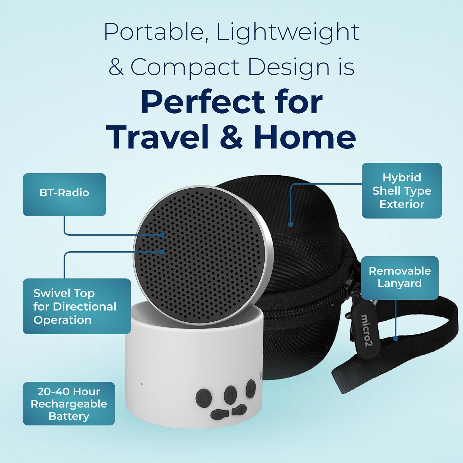 Adaptive Sound Technologies LectroFan Micro2 & Carrying Case for LectroFan Micro2 - Portable Bluetooth Speaker - Compact Sound Machine…