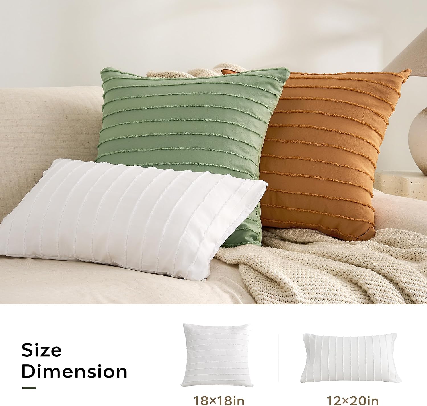 Jellymoni 2 Pack White Pillowcases 12" x20", Soft Microfiber Striped Tufted Pillow Covers(Pillows are not Included) 2 Pack 20 inches White