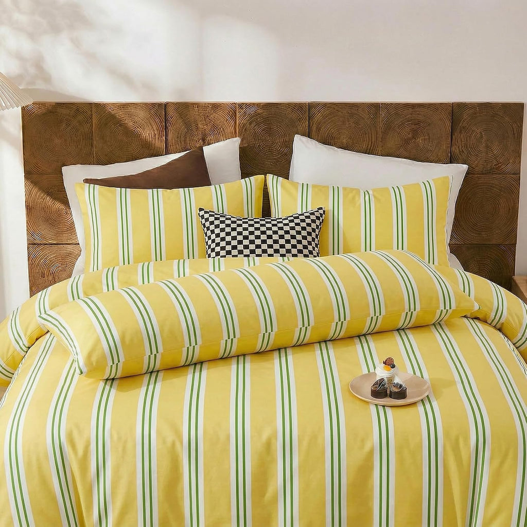 Merryword Standard Size Pillowcases, 100% Cotton Pillow Cases, Yellow and Green Striped Pillowcases, Soft Breathable Ribbon Stripe Pillow C…