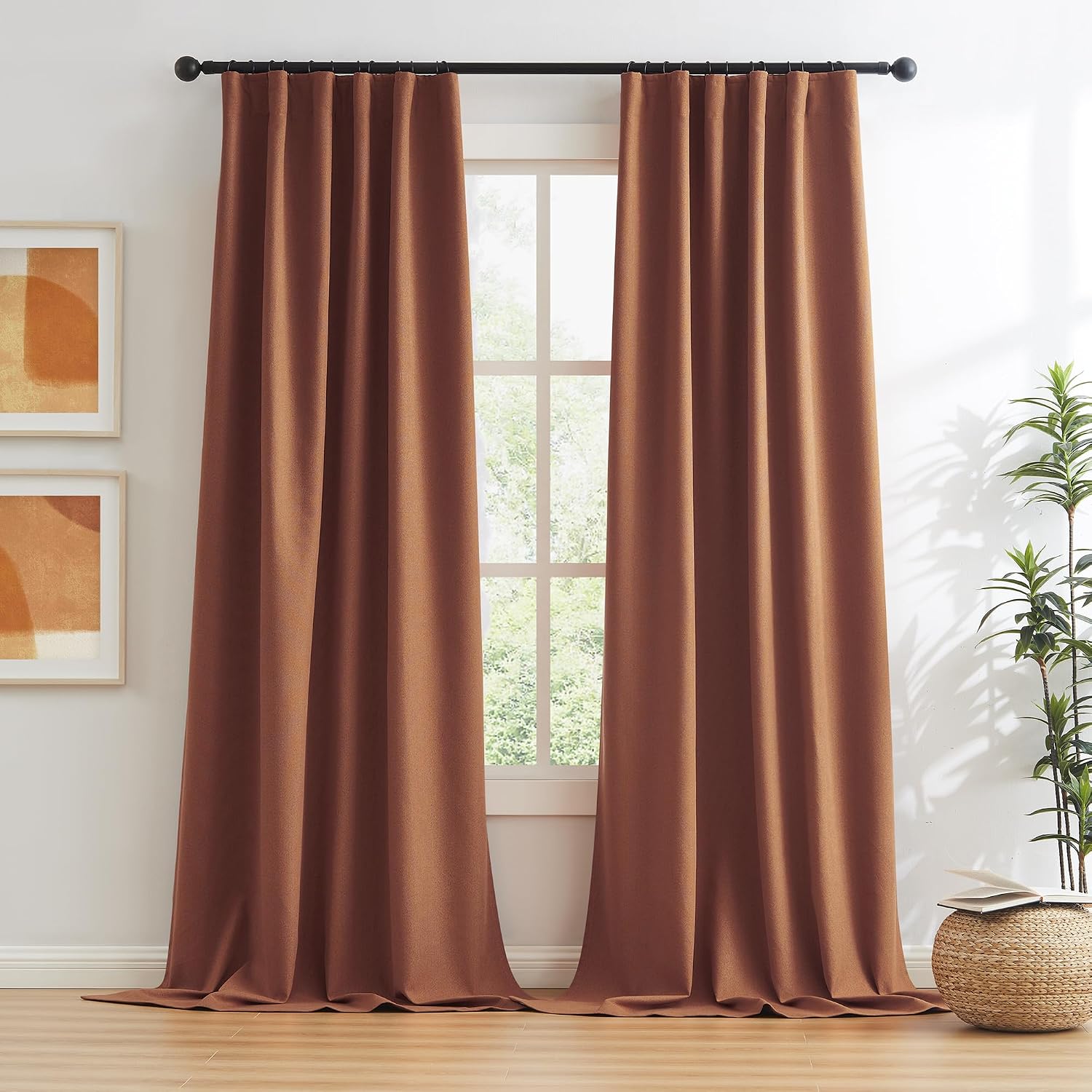 Keqiaosuocai Rust Colored Blackout Curtains 108 Inch Length 9 FT Inches Long for Living Room 2 Panels Sets Hook Belt Back Tab Drapes Rust R…