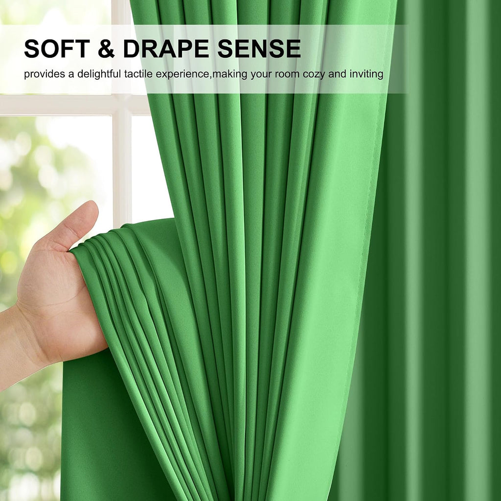 Nicetown Forest Green 100% Blackout Curtain Panels, W52 x L84 inches Drop Rod Pocket Window Treatments with Black Liner for Nursery and Bed…