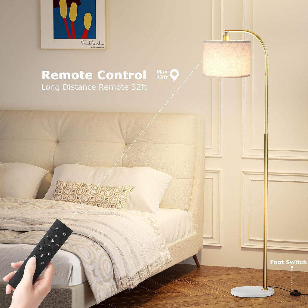 Ambimall Arc Floor Lamp with Remote and Stepless Dimmable Bulb, Colors Temperature & Brightness Adjustable, Gold Pole & Marble Base Gold