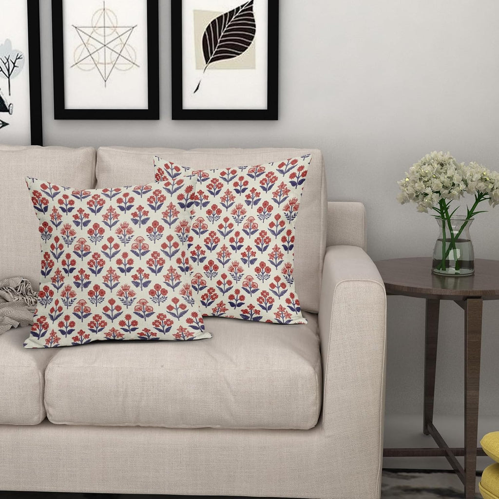 4th of July Patriotic Floral Block Print Pillow Covers 22x22 Inch Set of 2, Navy Blue Red Vintage Flower Decorative Throw Pillowcases…