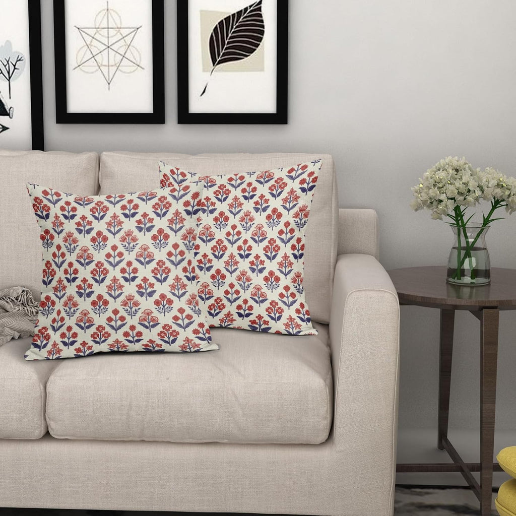 4th of July Patriotic Floral Block Print Pillow Covers 24x24 Inch Set of 2, Navy Blue Red Vintage Flower Decorative Throw Pillowcases…