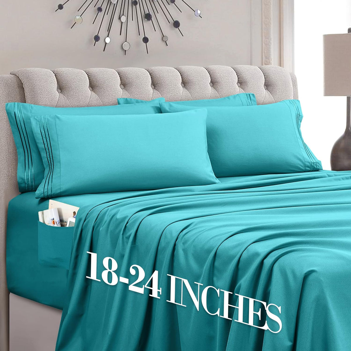 MocassiLuxuryBedding Mocassi Luxury 6-Piece Sheet Set, Ultra Soft 1800 Hotel Quality Microfiber Sheet Set, Fits Mattresses Up to 18 to 24 I…