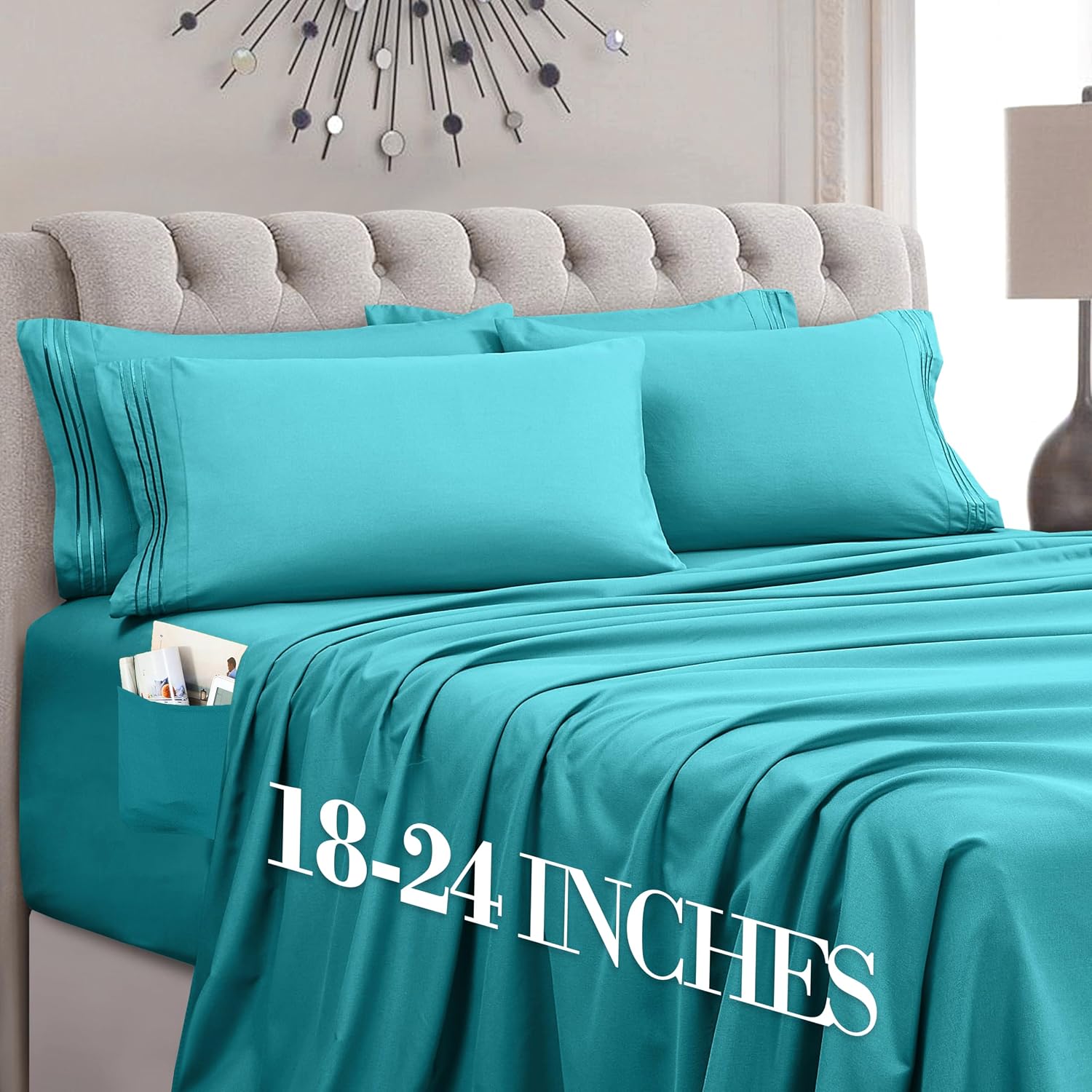 MocassiLuxuryBedding Mocassi Luxury 6-Piece Sheet Set, Ultra Soft 1800 Hotel Quality Microfiber Sheet Set, Fits Mattresses Up to 18 to 24 I…