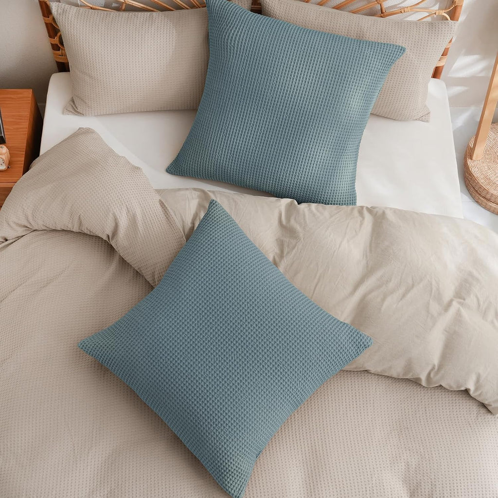 Phf 100% Cotton Waffle Weave Throw Pillow Cover, 24" x 24", No Filling, 2 Pack Elegant Home Decorative Square Throw Pillow Covers for Bed C…