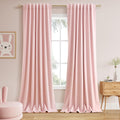 Nanspring Pink 100% Blackout Linen Curtains 96 Inches Long for Bedroom Back Tab Thermal Insulated Modern Farmhouse Decor Black Out Girl Cur…
