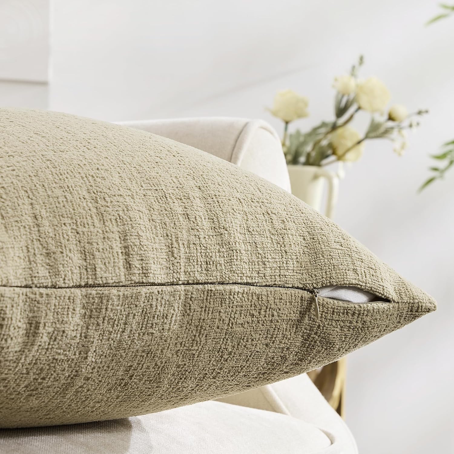 Gawamay Set of 2 Soft Textured Chenille Throw Pillow Covers 16x16 Inch (40x40 CM), Decorative Pillowcases Cushion Covers for Farmhouse Home…