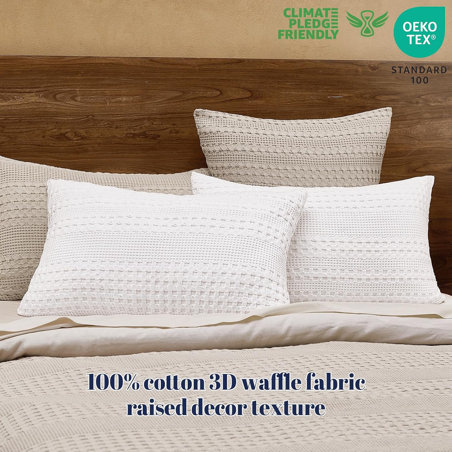 Phf 100% Cotton Waffle Pillow Shams King Size, 2 Pack 20" x 36" Soft Skin-Friendly Pillowcases, No Filling, Aesthetic Woven and Breathable…
