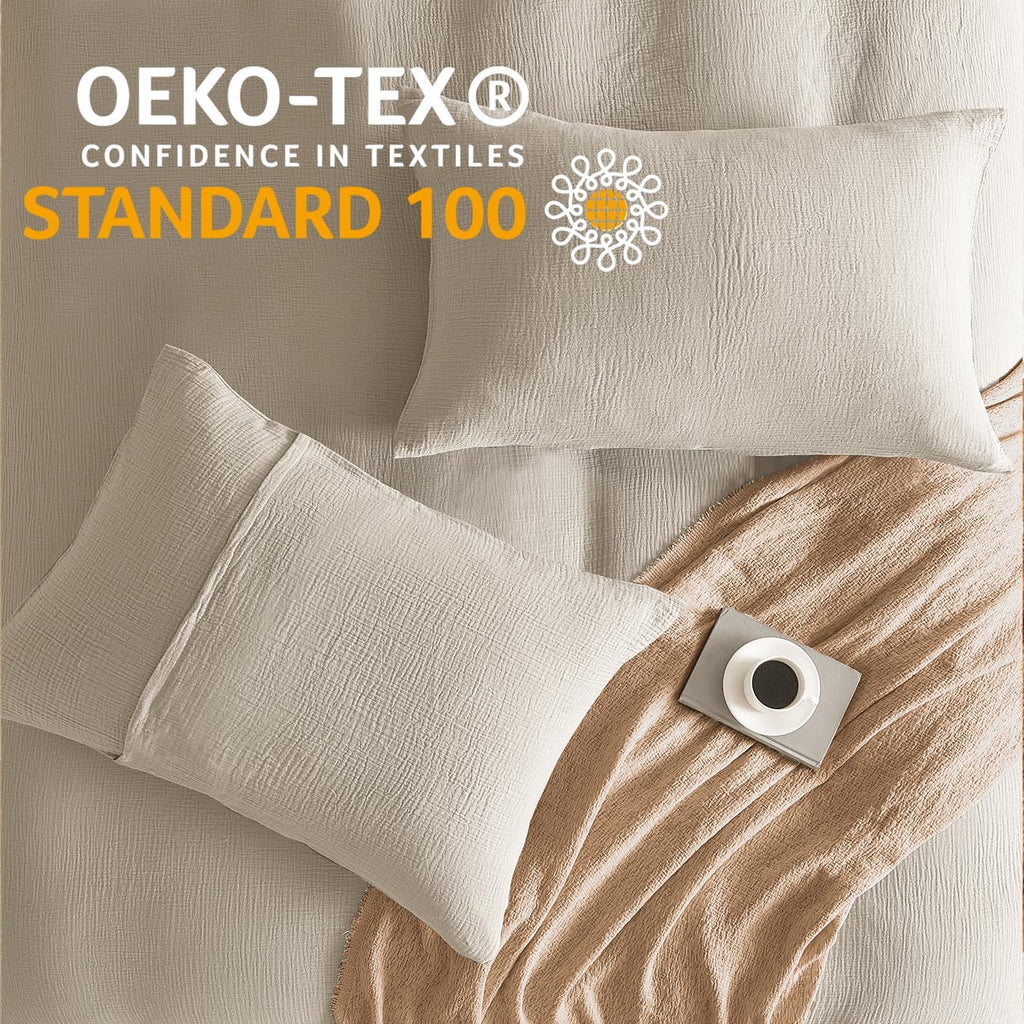 DefineCozyHealthyLife SE SOFTEXLY Muslin Pillowcases Standard Size 100% Cotton, 2 Pack Linen Like Pillow Shams with Envelope Closure, Ultra…