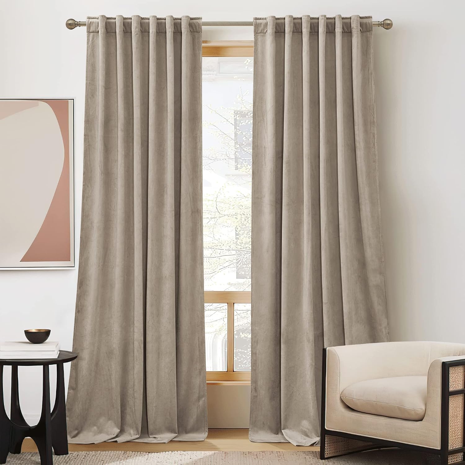 Rybhome RYB HOME Camel Beige Velvet Curtains for Bedroom Living Room, Thermal Insulated Privacy UV Heat Blocking Luxurious Soft Rod Pocket…