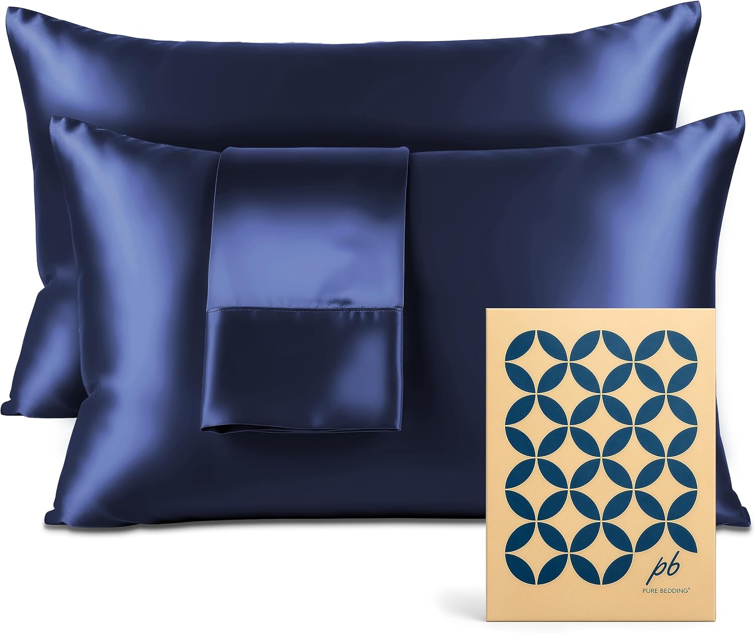 PureBedding Pure Bedding Satin Pillowcase 2 Pack - Queen Size (20"x30", Midnight Blue) - Silky Pillow Cases for Hair and Skin - Satin Pillo…