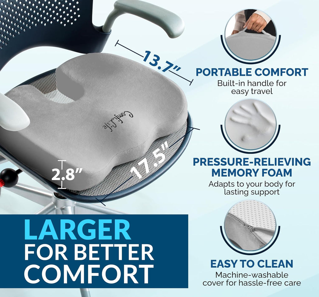 ComfiLife Gel Enhanced Seat Cushion – Office Chair Cushion – Non-Slip Gel & Memory Foam Coccyx Cushion for Tailbone Pain - Desk Chair Car S…