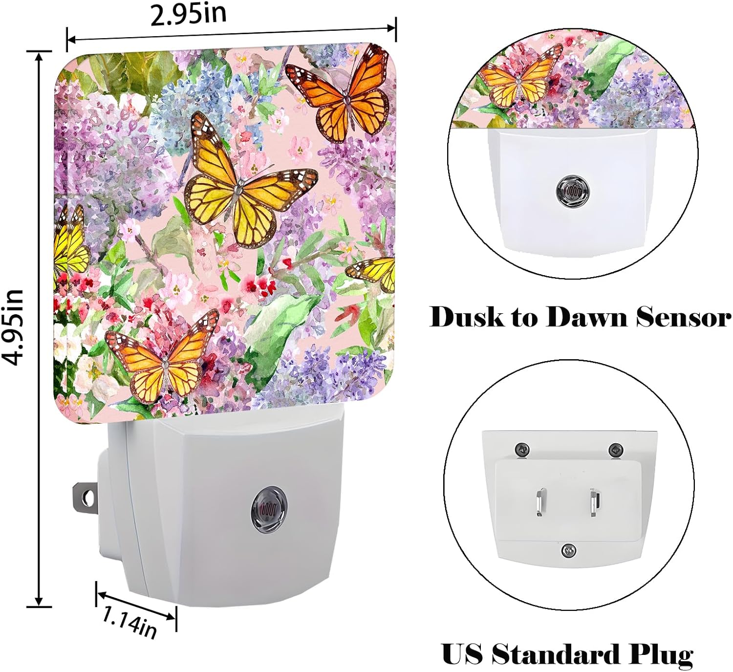 Spring Flowers and Butterflies Night Light, Plug Into Wall Decor for Stairway, Hallway, Kitchen, Dusk To Dawn Sensor Nightlights for…