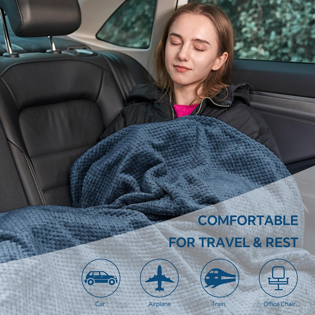 Bedelite Travel Blanket with Bag, Ultra-Soft Jacquard Fleece Blanket with Luggage Sleeve & Backpack Clip, Airplane Blanket Travel Essential…