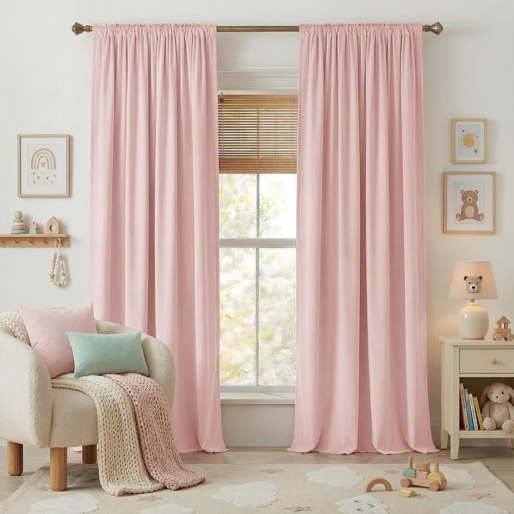 Nicetown Pink Velvet Curtains for Princess Room, Rod Pocket & Back Tab Room Darkening Window Treatments Thermal Drapes Luxury Textured for…