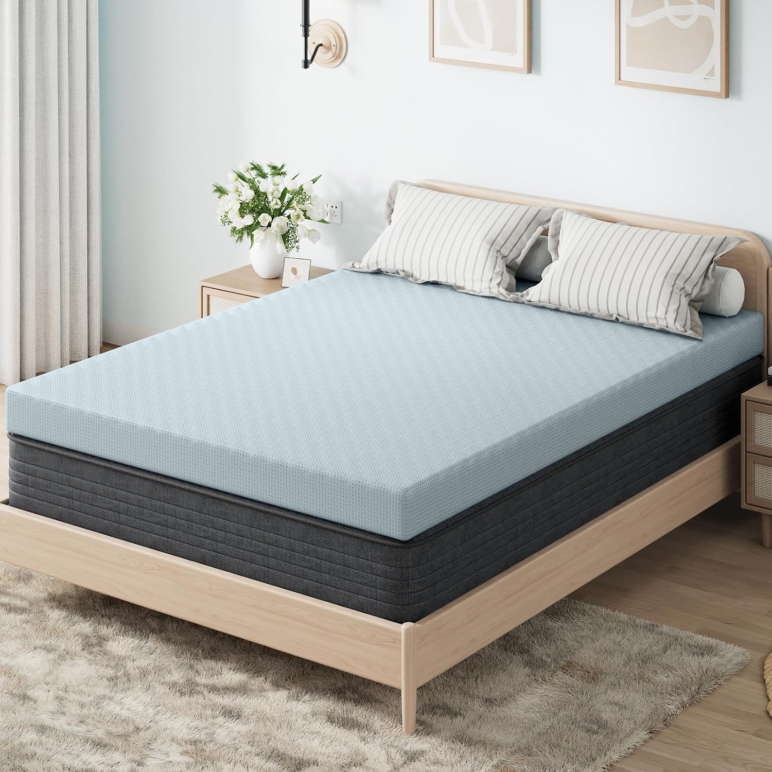 OhGeni 3 Inch King Memory Foam Mattress Topper Pad with Cover, Egg Crate Foam with Anti-Slip Base, Enhanced with Cooling Gel, Comfort for S…