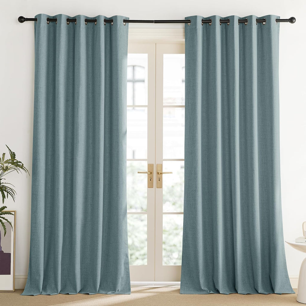 NICETOWN 100% Absolutely Blackout Linen Curtains with Thermal Insulated Liner, Skylark Blue, 62" Wide, 120" Length Energy Saving Curtains…