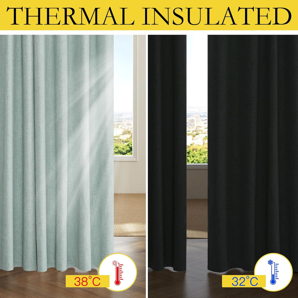 NICETOWN 100% Absolutely Blackout Linen Curtains with Thermal Insulated Grey Liner, Seafoam Green, 52 inches Wide, 63 inches Length…