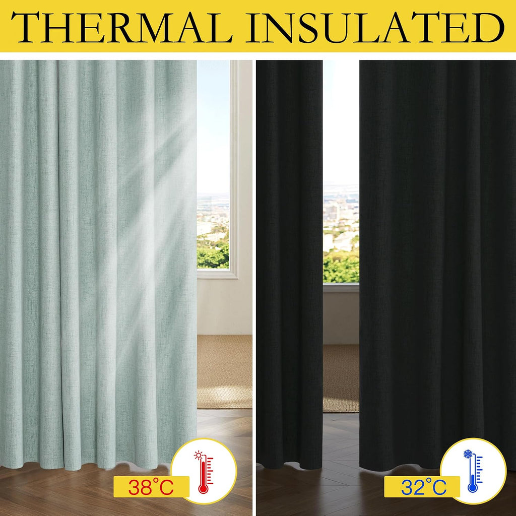 NICETOWN 100% Absolutely Blackout Linen Curtains with Thermal Insulated White Liner, Seafoam Green, 52" Wide, 72" Length Energy Saving…