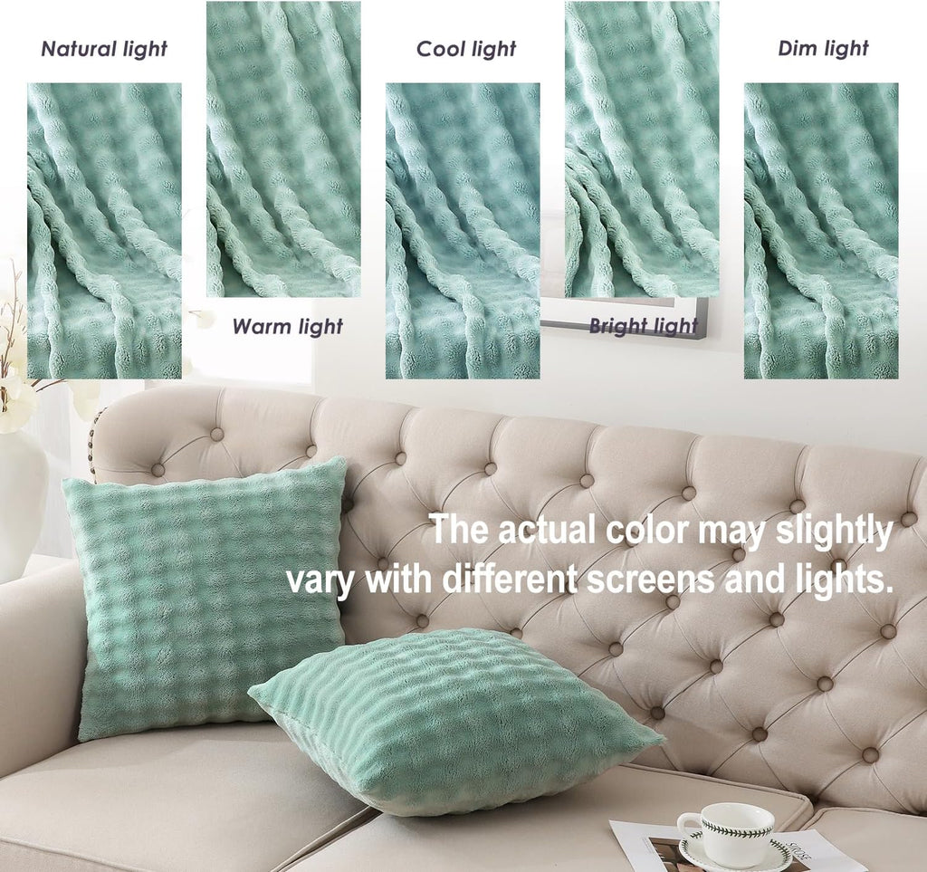 Sochow Decorative Throw Pillow Covers 18x18 Inches Set of 2, Soft Bubble Fleece Pillowcase Square Cushion Covers for Sofa Couch Bed, Sage G…