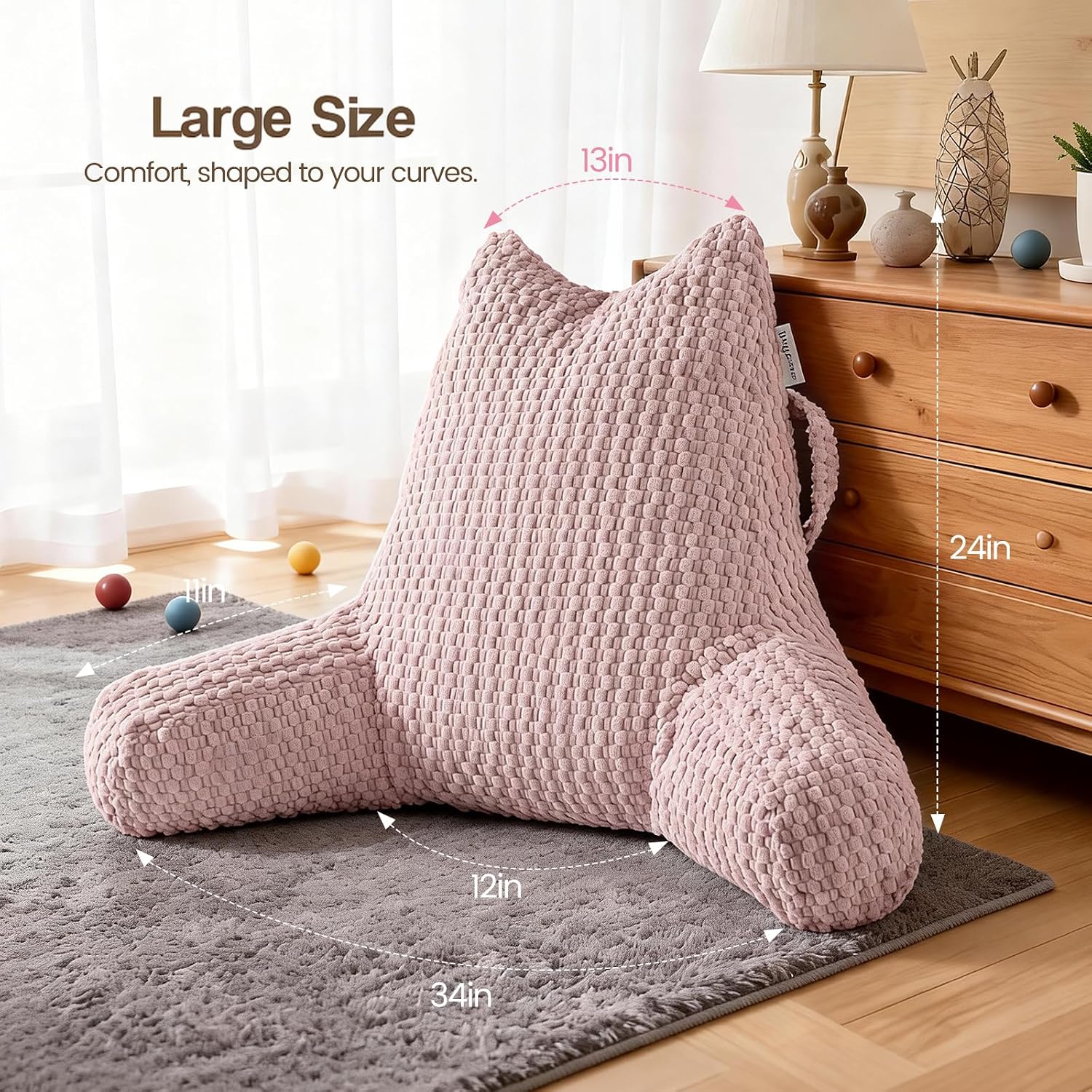 Yagamo Yaagmo Large Reading Pillow for Bed Sitting Up, Corduroy Backrest Pillow with Shredded Memory Foam Filling, Back Support Cush…