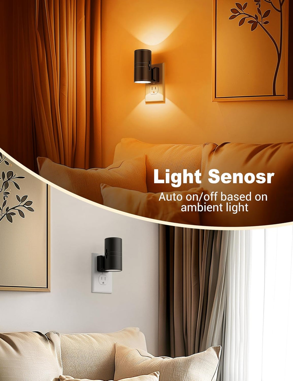 Amber Night Lights Plug into Wall, Dimmable Night Light Plug in, Modern Night Lights Auto On/Off, Amber Night Light 2000K, 0-100LM…