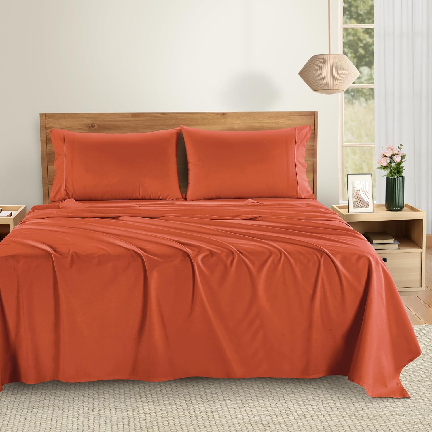 Casa Platino 100% Cotton Sheets California King Size Set - 6 Pieces (1 Flat, 1 Fitted, 4 Pillowcases) - Soft, Breathable & Cooling…