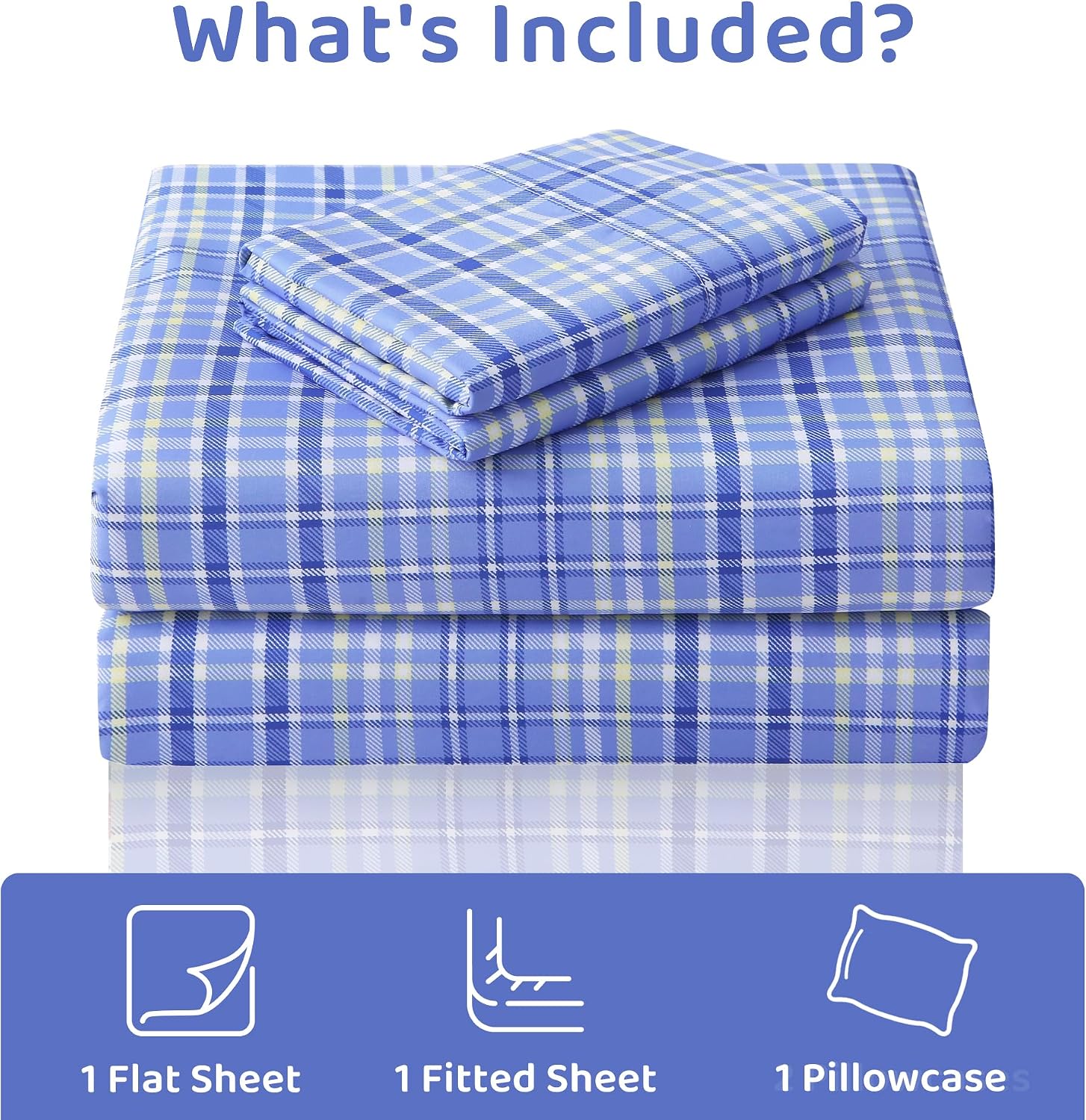 mooreeke Cozy Plaid Microfiber Printed Twin Sheet Set - Soft & Breathable Purple Yellow Plaid Bed Sheets with Extra Deep Pocket - Non-Slip…