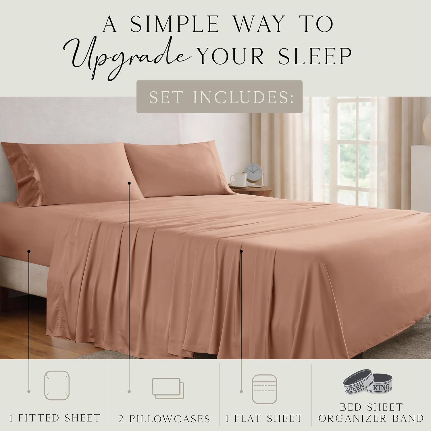 KARISSA MAE Pure Viscose from Bamboo King Size Sheet Set | 100% FSC Certified | Luxuriously Soft | Cooling | 18" Deep Pocket w/Corner…
