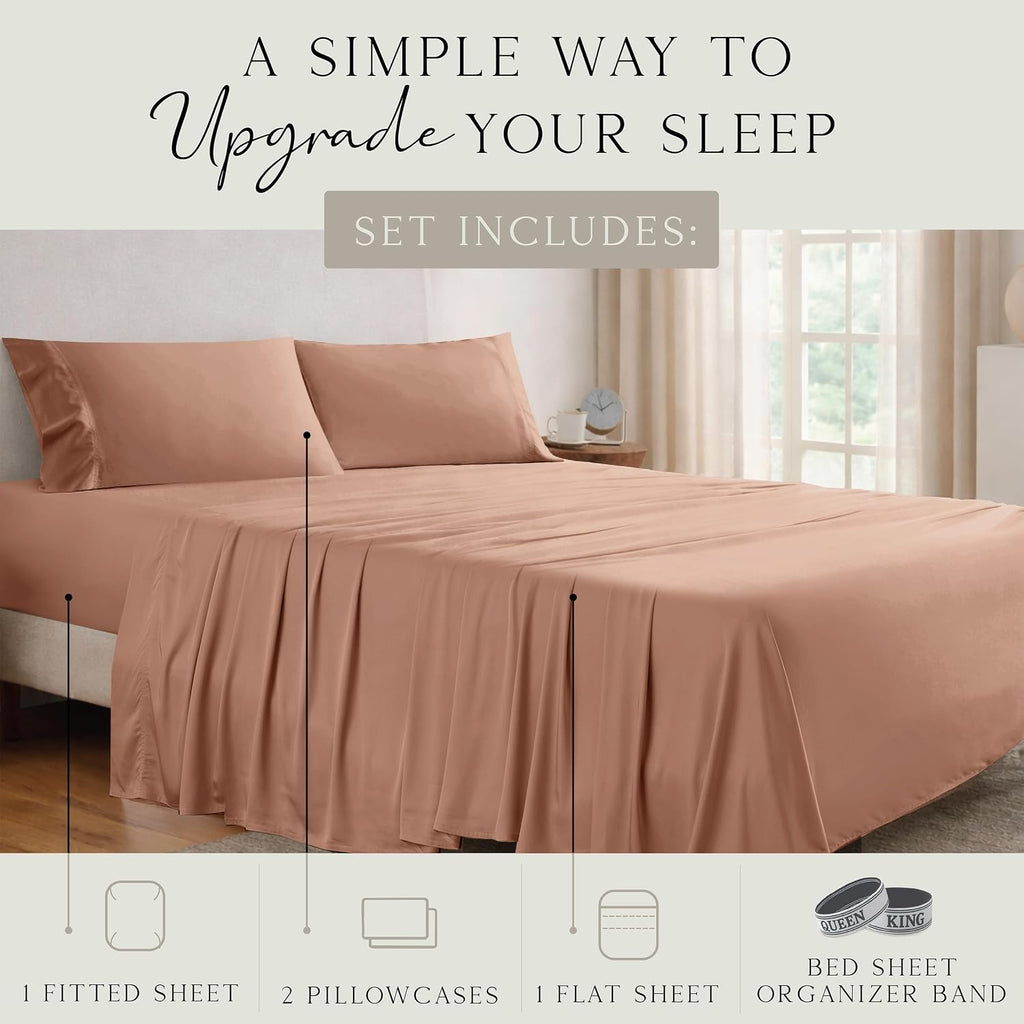 KARISSA MAE Pure Viscose from Bamboo Queen Size Sheet Set | 100% FSC Certified | Luxuriously Soft | Cooling | 18" Deep Pocket w/Corner…