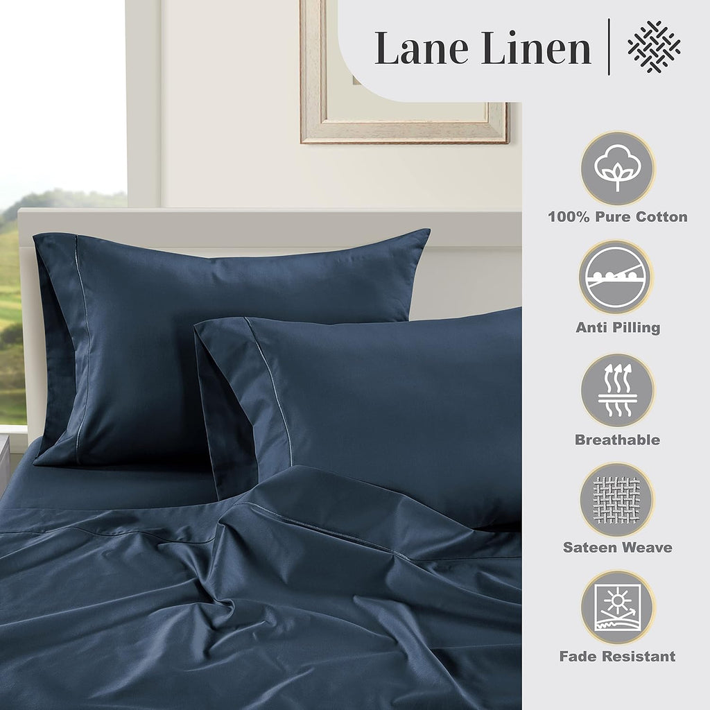 LaneLinen LANE LINEN Pillows Standard Size Set of 2 Soft 100% Egyptian Cotton Sateen Cool & Smooth Pillowcases Queen - Denim Cotton