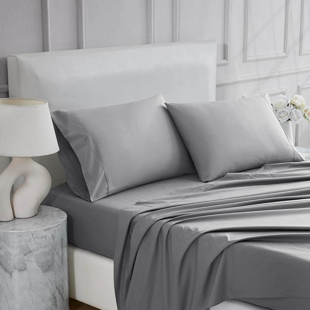 Linen Closet 4 Pcs 100% Cotton Full Size Sheets Set, Dark Gray, 400 Thread Count, Percale Weave, Deep Pocket Fitted Sheet, Fits Up To 18"…