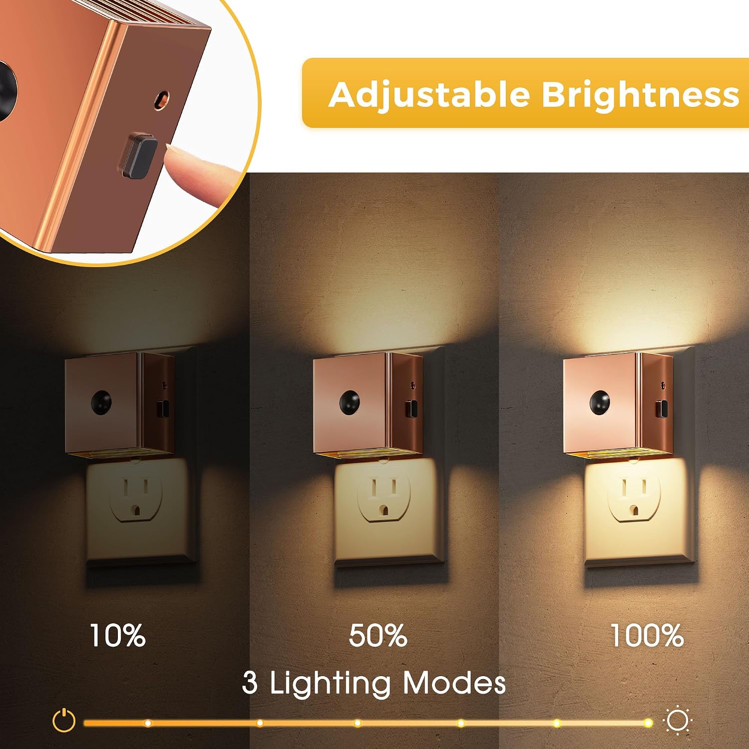 L LOHAS LED Night Light, Plug in Night Light with Motion Sensor and Dusk to Dawn Sensor, Brightness Adjustable,3000K Soft White, Rose Gold…