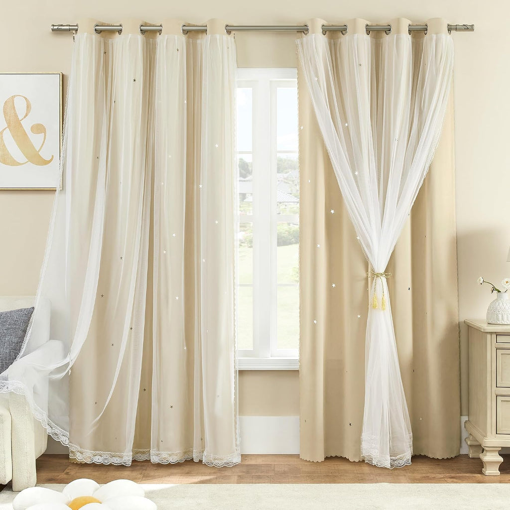Addsomecolortolife XiDi Beige Girls Curtains for Bedroom, Girls Room Blackout Curtains for 63 Inches Long Unicorn Bedroom Decor for Kids Ro…