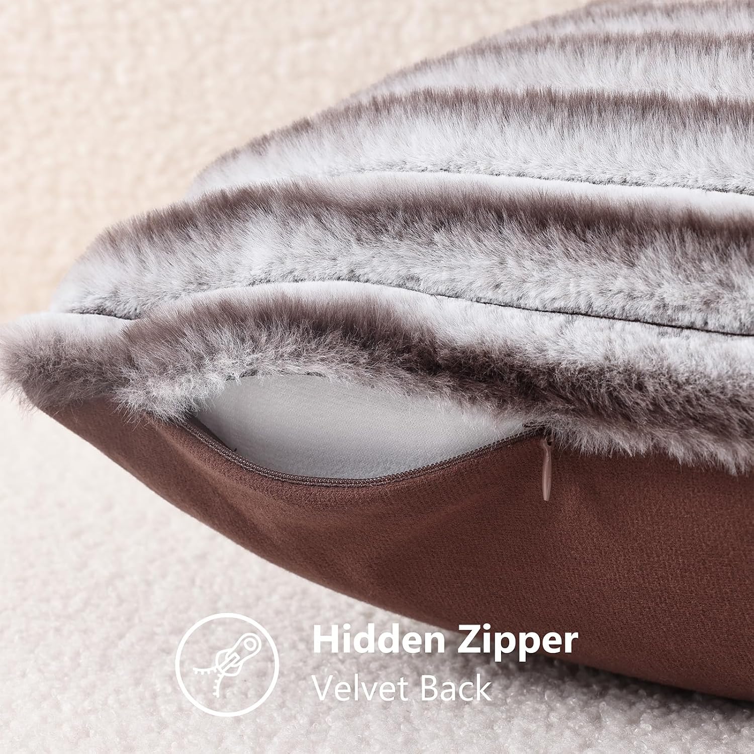 decorUhome Cozy Faux Fur Throw Pillow Covers 26x26 Set of 2 Decorative Soft Plush Striped Modern Farmhouse Boho Couch Euro Sham Pillow Case…