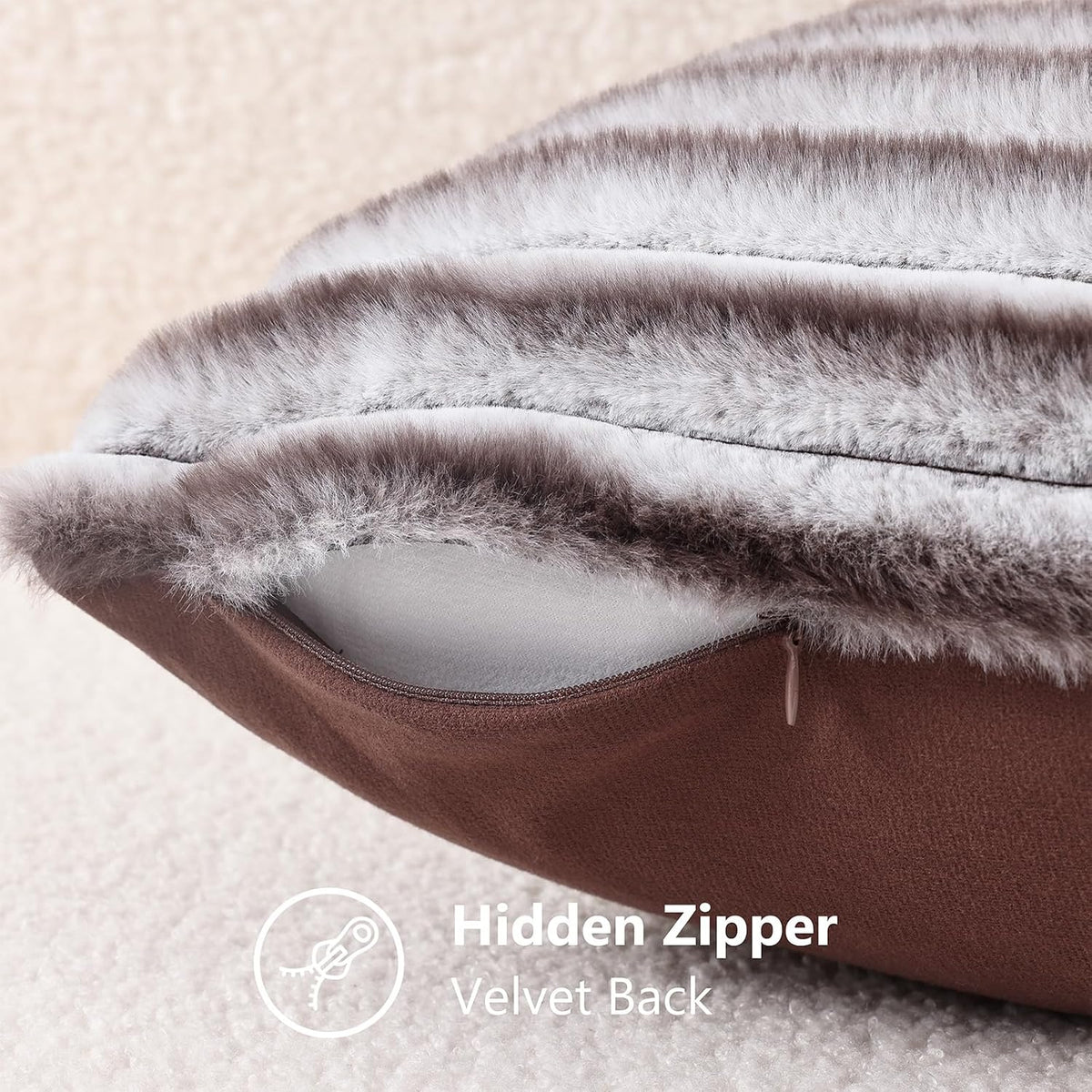 decorUhome Cozy Faux Fur Throw Pillow Covers 12x20 Set of 2 Decorative Soft Plush Striped Lumbar Modern Farmhouse Boho Couch Pillow Cases w…