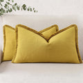 decorUhome Summer Decorative Neutral Linen Fringe Lumbar Throw Pillow Covers Set of 2 Mustard Yellow Pillow Covers with Tassels Soft Farmho…