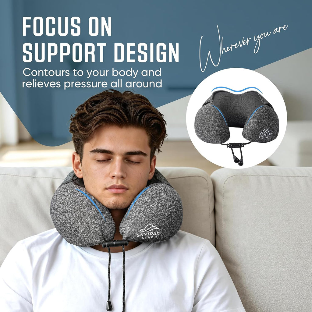 Travel Pillow with Extra Large Hood for Airplane Long Flights Privacy and Comfort Memory Foam with Skin-Friendly Cover for Road Trip…