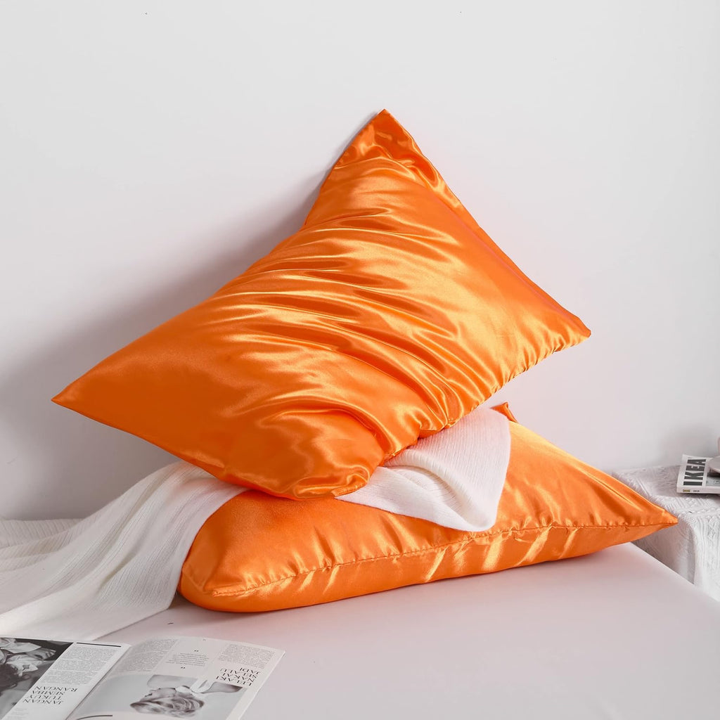 Ntbay 12 Pack Satin Queen Pillowcases for Hair and Skin, Luxurious and Silky Pillow Cases with Envelope Closure, 20 x 30 Inches, Orange 12…