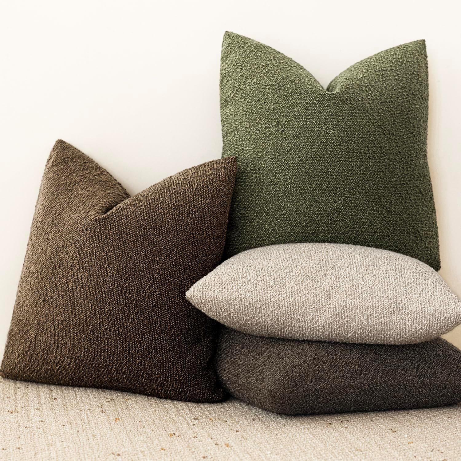 Foindtower Decorative Textured Boucle Throw Pillow Covers Accent Solid Pillow Cases Neutral Soft Cozy Couch Cushion Case for Chair Sofa…