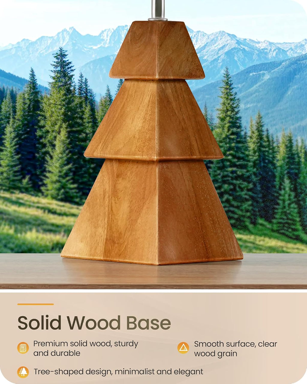 Wood Table Lamp, Wood Bedside Lamp with Tree-Shaped Base & Linen Lampshade, Modern Cute Desk Lamp for Living Room, Bedroom, E26 Base…