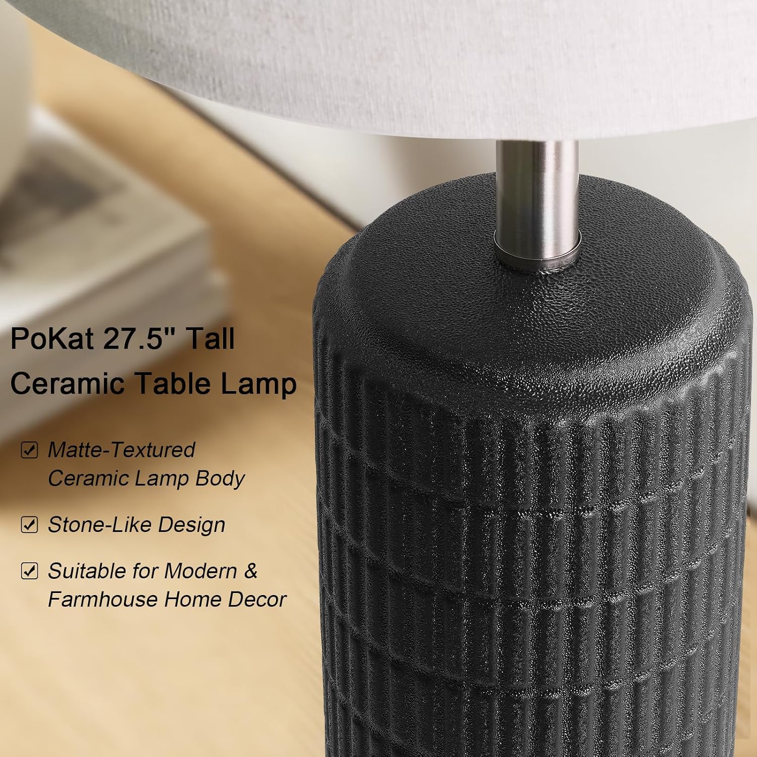 PoKat 27.5'' Tall Table Lamps Set of 2 for Living Room, Matte-Textured Farmhouse Ceramic Bedside Lamps for Bedroom, Modern Nightstand…