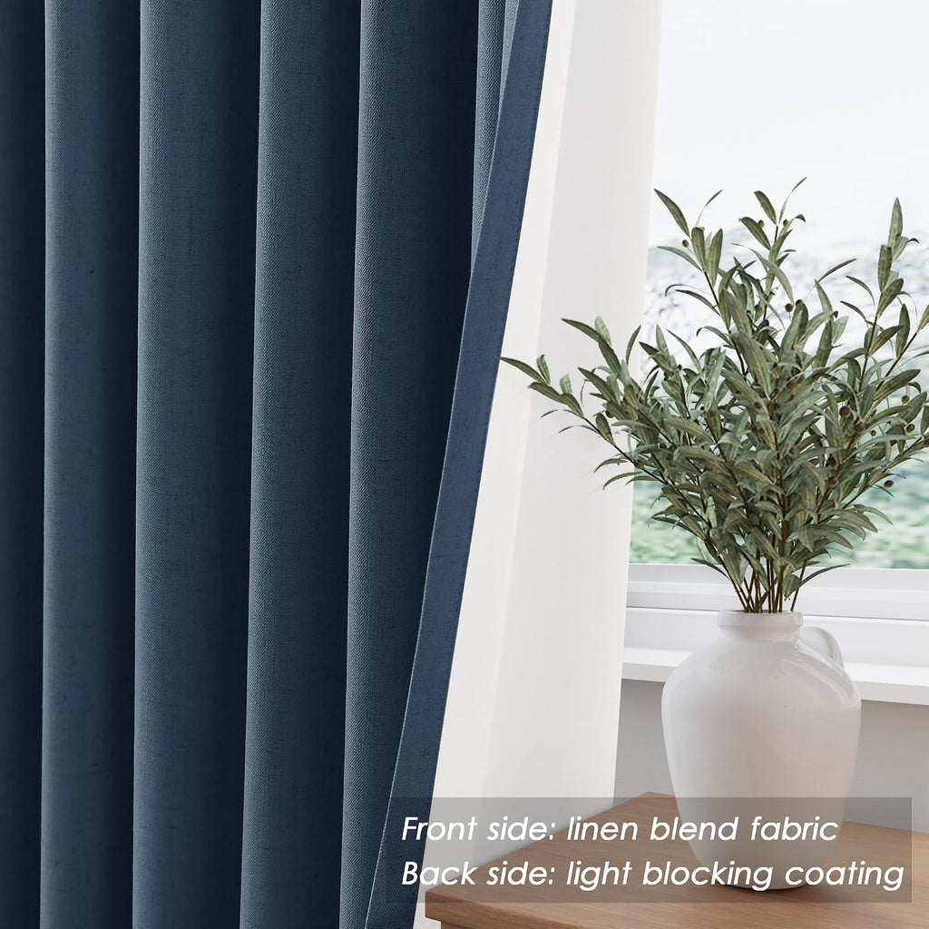 Nanspring Denim Blue 100% Blackout Linen Curtains 84 Inch Length 2 Panels Set for Bedroom Back Tab Modern Farmhouse Decor Black Out Curtain…