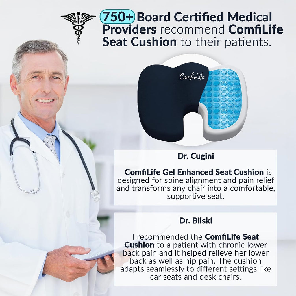 ComfiLife Gel Enhanced Seat Cushion – Office Chair Cushion – Non-Slip Gel & Memory Foam Coccyx Cushion for Tailbone Pain - Desk Chair Car S…