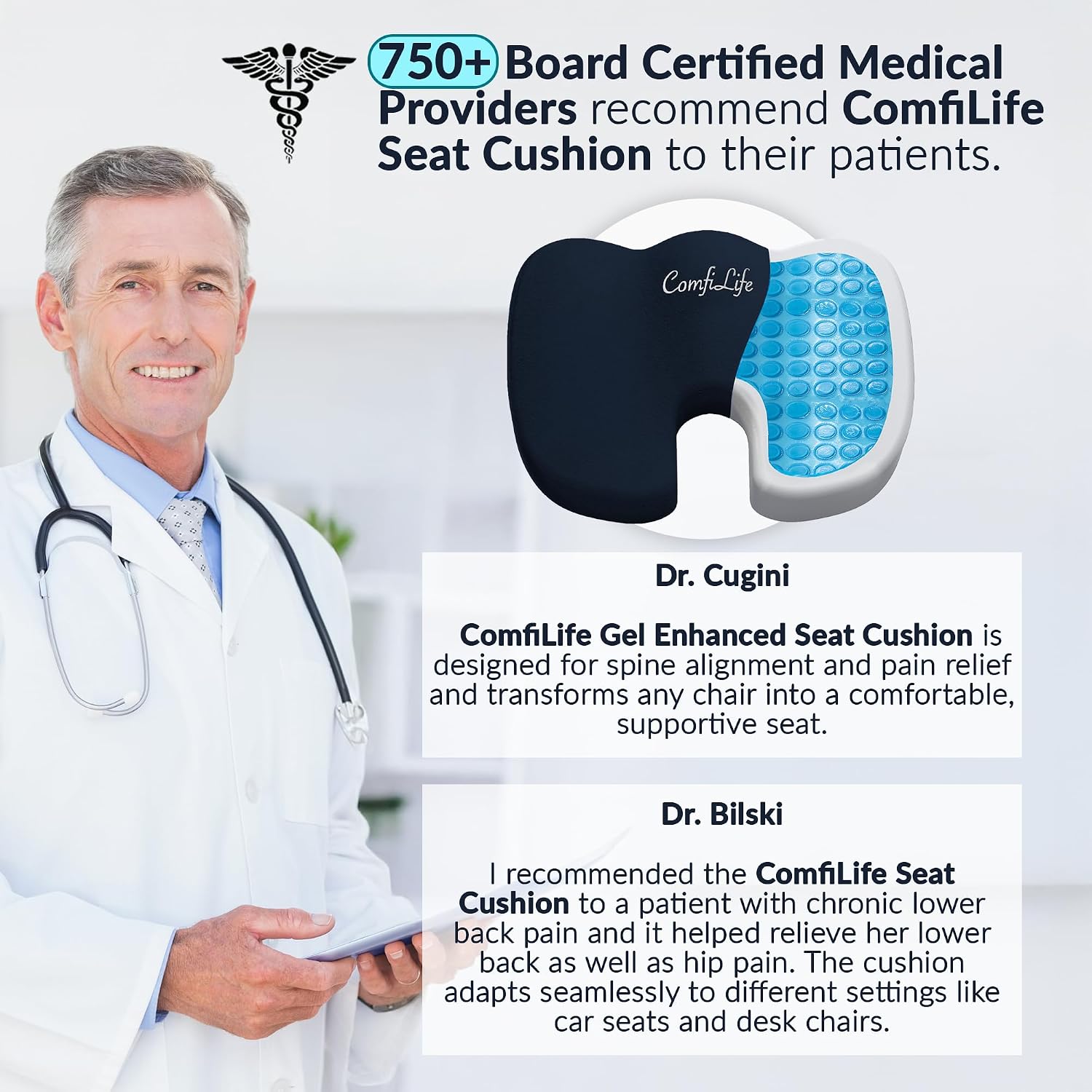 ComfiLife Gel Enhanced Seat Cushion – Office Chair Cushion – Non-Slip Gel & Memory Foam Coccyx Cushion for Tailbone Pain - Desk Chair Car S…