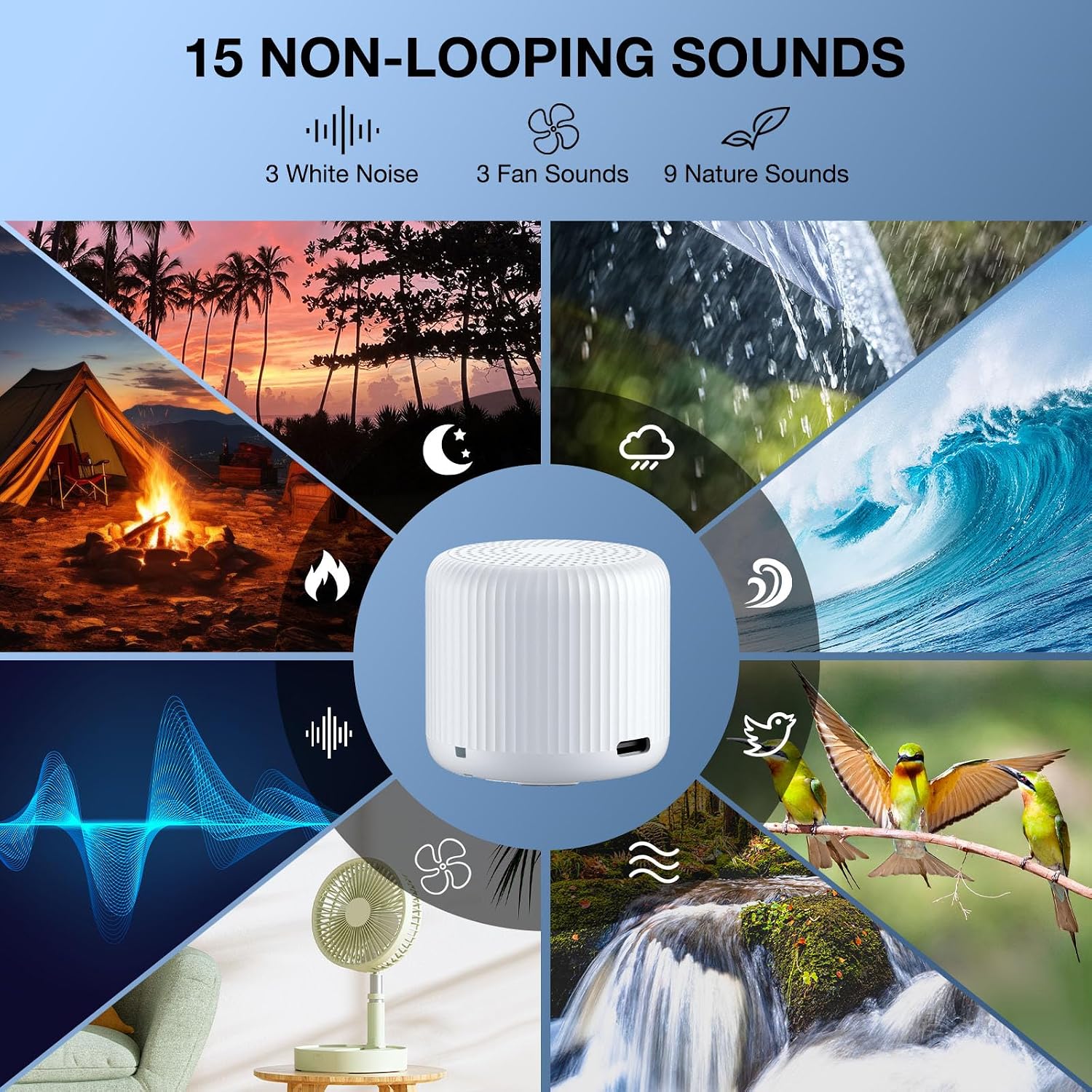 Portable Sound Machine for Baby Adults, LEICEX Travel Sound Machine,15 Non-Looping Sound Timer and Memory Play, Mini White Noise Machine…