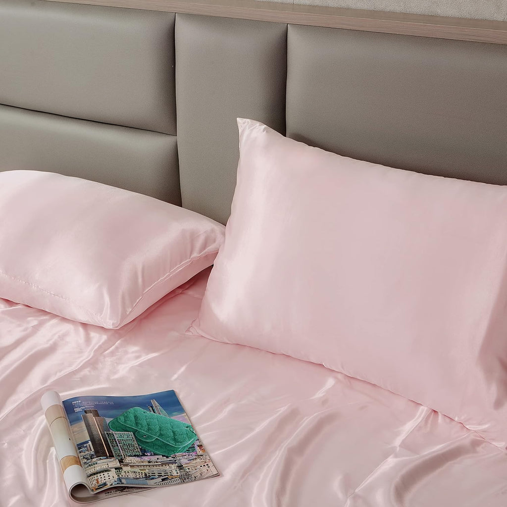HommxJF Blush Pink Satin Pillowcase Queen Size Set of 2 for Hair and Skin, Blush Pink Silk Pillowcase Breathable Pillowcase with Envelope C…