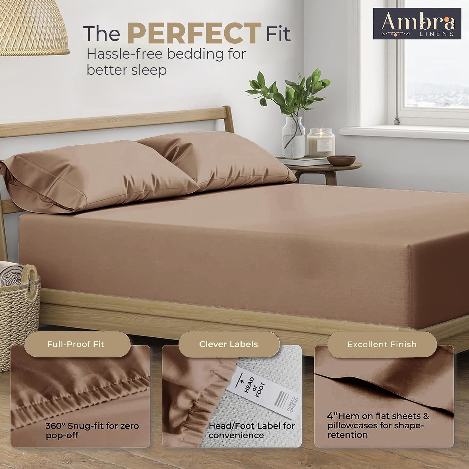 Ambra Linens 100% Organic Cotton Sheets for Queen Size Bed Set - 4 PC Organic Queen Sheets Set - Soft, Comfy, Breathable & Cooling - 16” De…